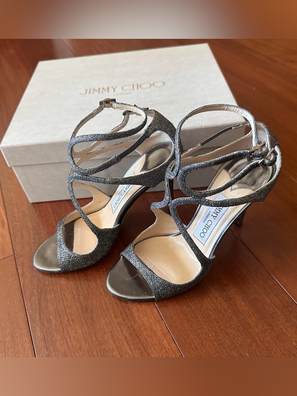 Jimmy Choo anthracite Lang strappy sandals